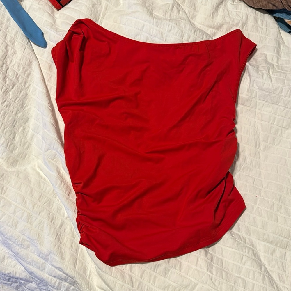 Red ruched off the shoulder top